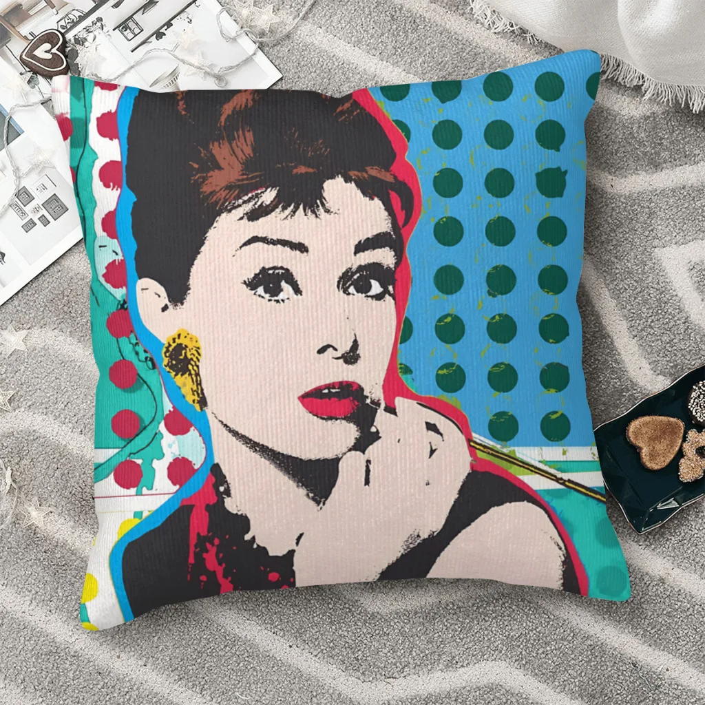 

Audrey Hepburn Polyester Cushion Cover Hepburn Sofa Car Decorative Washable Throw Pillowcase