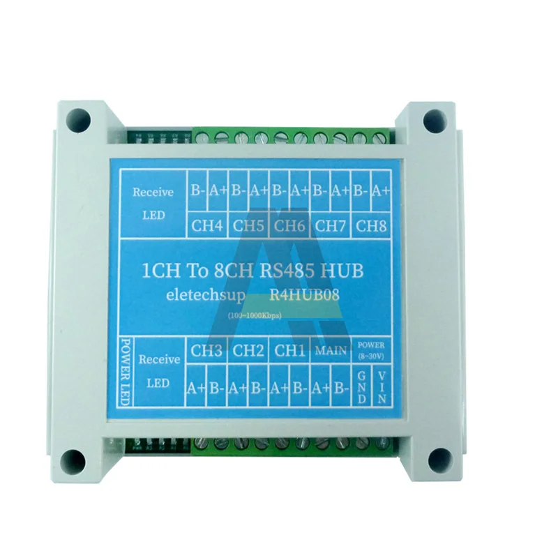 

DC 8-30V 8-port RS485 Hub Industrial Grade RS485 Bus Repeater 100bps-1000Kbps Serial Signal Amplifier 400W Surge Protection