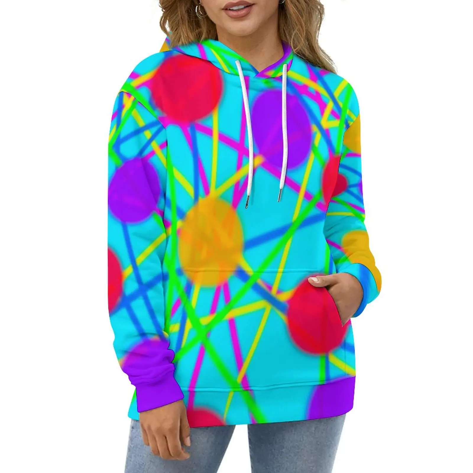 

Dots And Stripes Casual Hoodies Abstract Line Print Fun Graphic Loose Hoodie Long-Sleeve Harajuku Oversized Top Birthday Present
