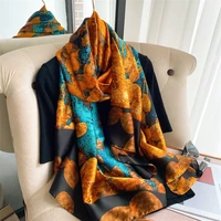 new brand luxury silk long scarf women summer beach shawls floral print female autumn wraps soft bandana foulard scarves 2022