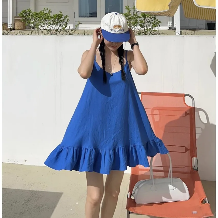 Свободное платье на бретельках во французском стиле свободное короткое в