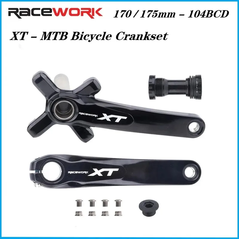 

RACEWORK XT Bicycle Crankset Mtb Cranks Cranckset Chainring Bike Connecting Rods Hollow Integrated fire Crank arms For Bicycle