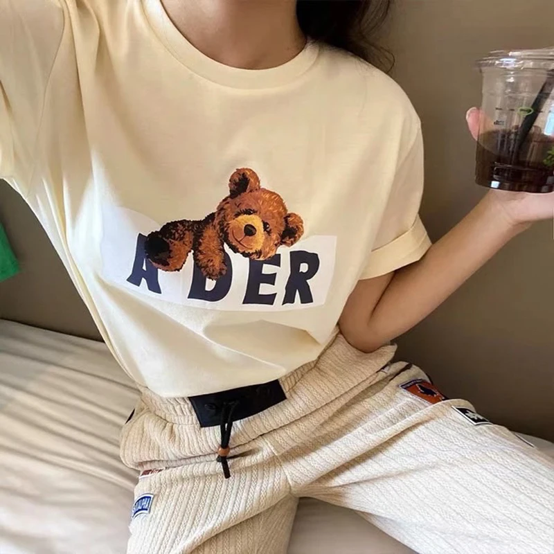 

Новинка 2022, Корейская Футболка с принтом «медведь ошибки», для мужчин и женщин, 1:1, высокое качество, футболка с коротким рукавом, уличная оде...