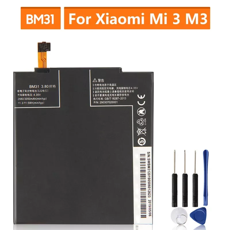 Battery For Xiaomi Mi 3 M3 Mi3 BM31 Rechargeable Phone Battery 3050mAh