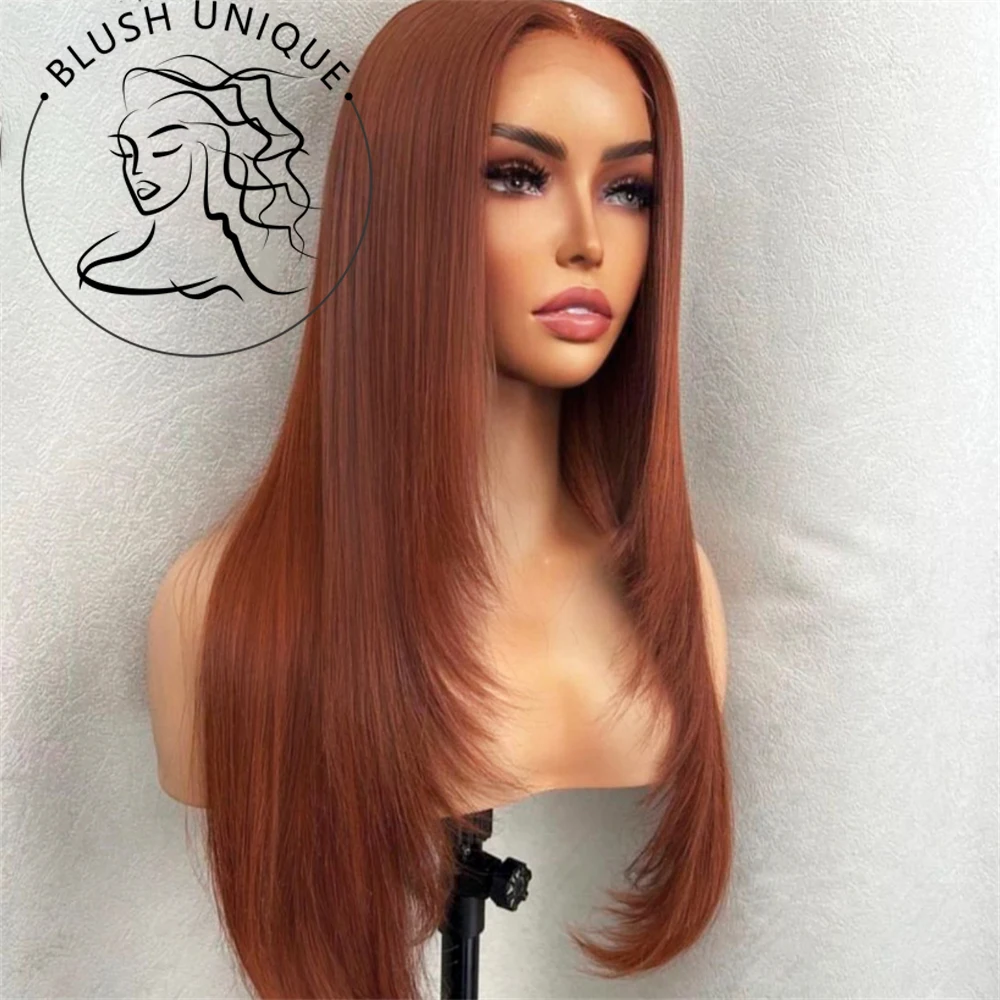 Reddish Brown Layered Wigs Copper Red Lace Wigs For Black Women Burgundy Layered Cut Wig Straight Wig Glueless Synthetic Hair
