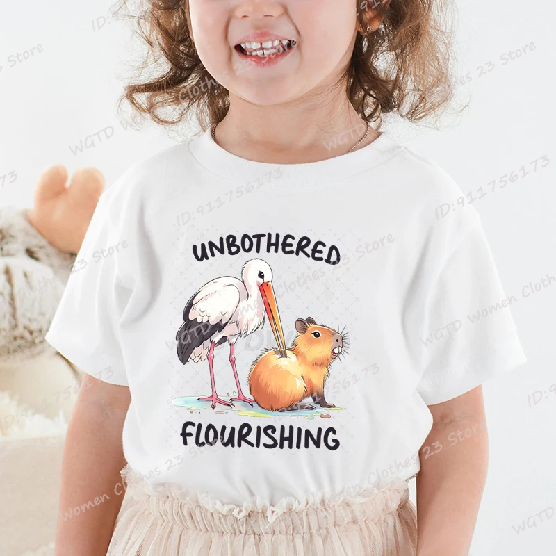 Футболка с принтом Capybare White Crane Unbothered Flourishing летние модные повседневные топы