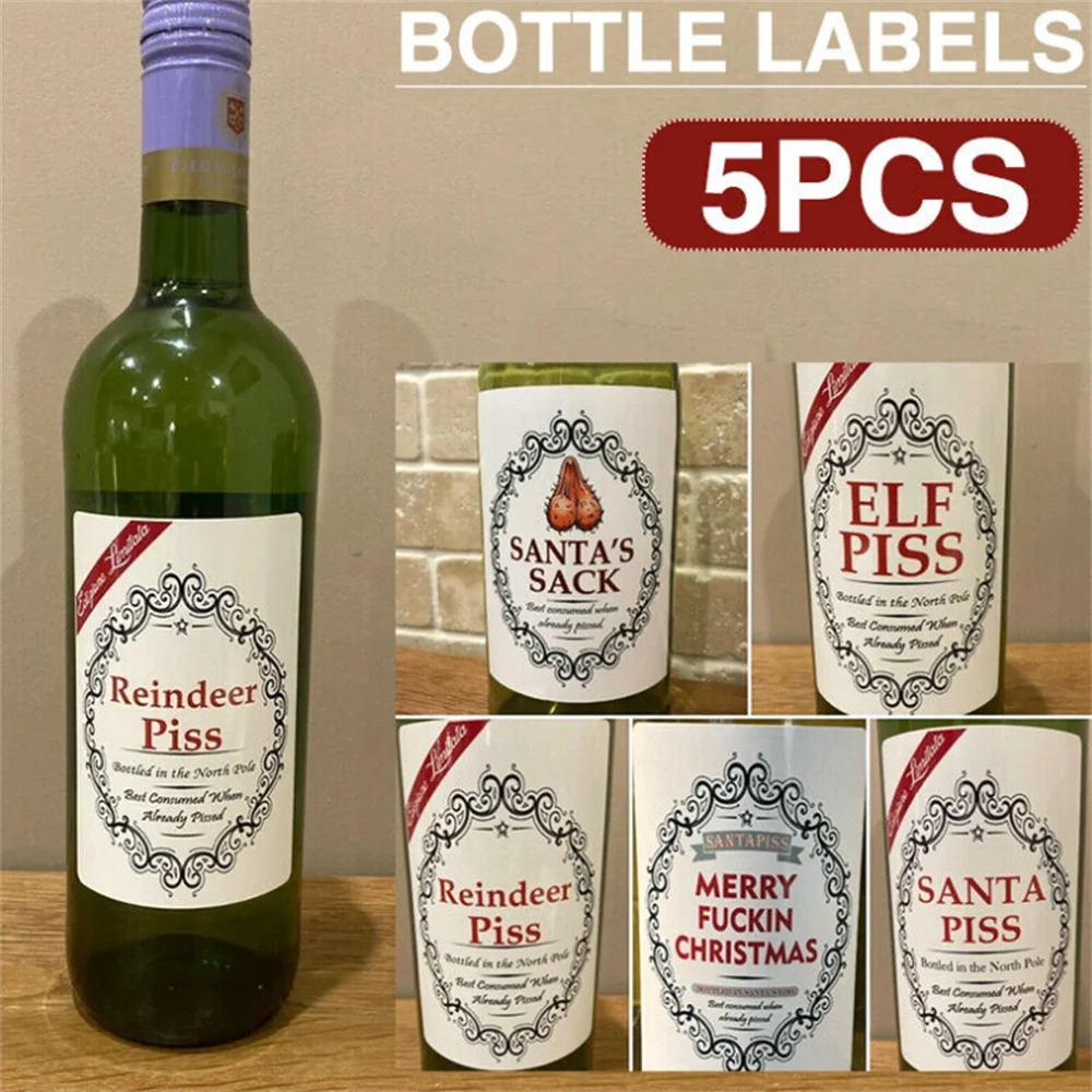 5Pcs Practical Xmas Water Bottle Wine Bottle Labels Decorations Novelty Funny Christmas Stickers Fine Workmanship for Christmas