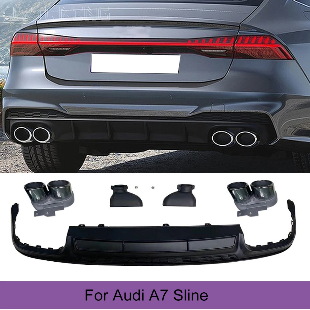 

Rear Bumper Diffuser Lip for Audi A7 Sline 4 Door 2019 2020 Car Rear Bumper Diffuser Lip Spoiler with Exhaust Tips PP Non S7