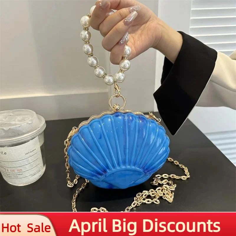 Прозрачная акриловая сумка через плечо с жемчужными ручками 5 цветов