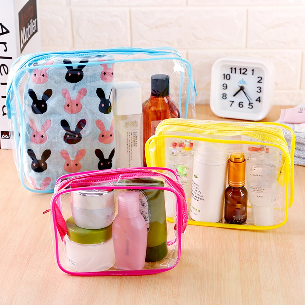 

Women Cosmetic Bag Multifunctional Travel Zippered Clear Makeup Toiletry Waterproof Pouch - L - Pink