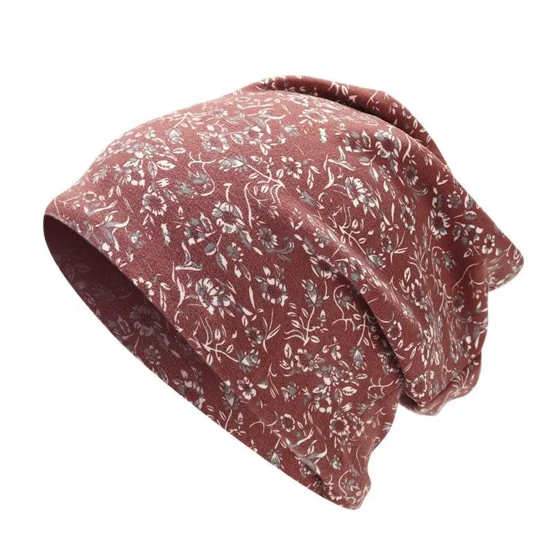 

Cotton Floral Print Thicken Knitted Hat Warm Skullies Cap Beanie Hat For Men and Women 12