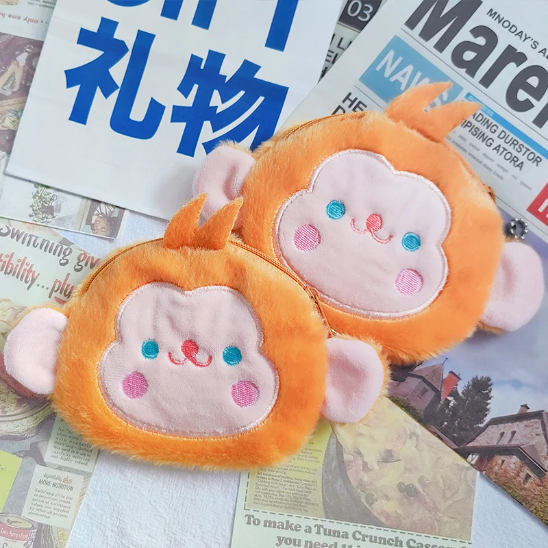 

Cartoon Monkey Shape Wallet Coin Purse Soft Plush Furry Animal Money Bag Mini Change Purse Girls Earphone Organizer Bag