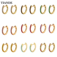 tiande silver color gold plated hoop earrings for women colour zircon piercing circle earrings 2022 fashion jewelry wholesale