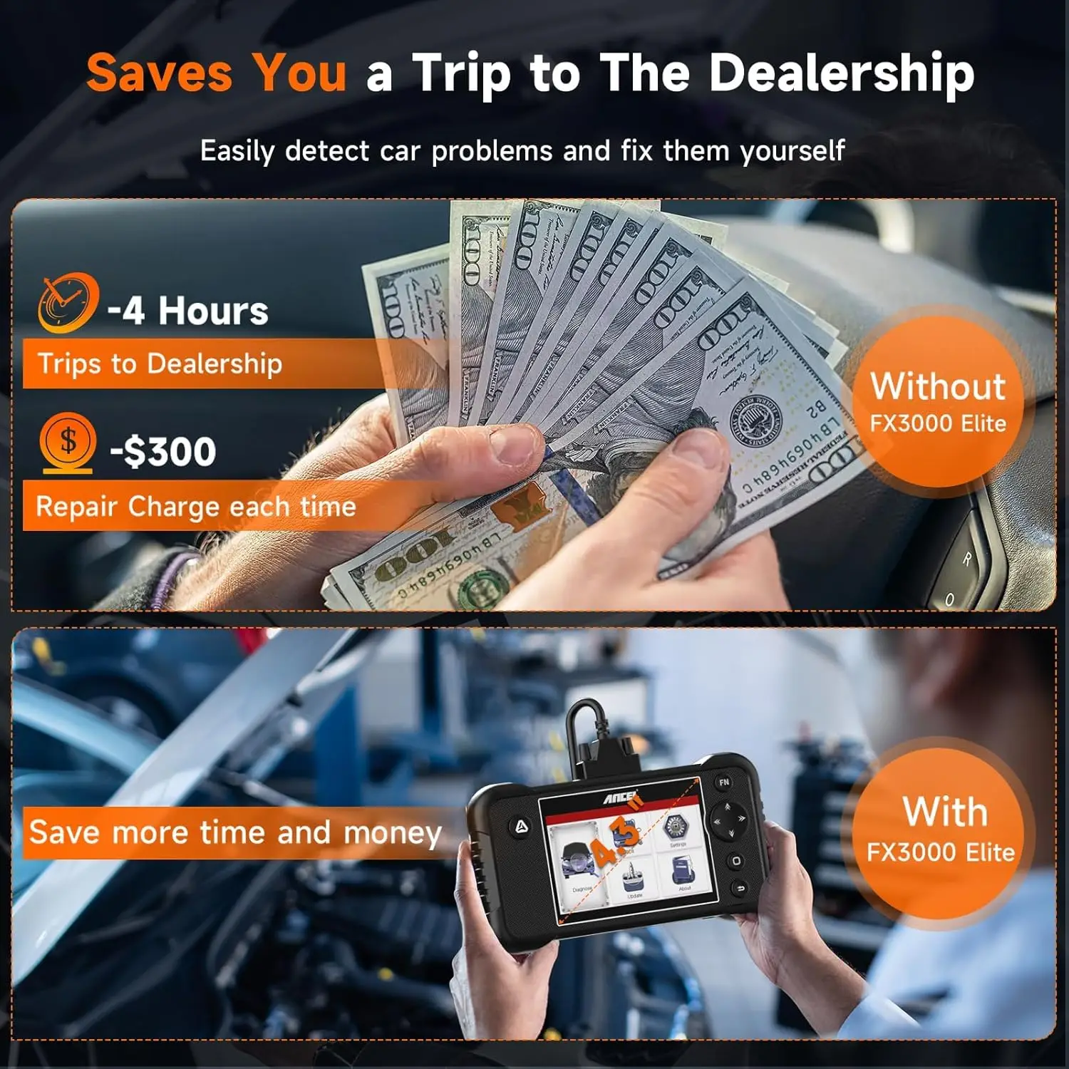 ANCEL FX3000 Elite автомобильный сканер OBD2 ABS SRS двигатель TCM диагностический инструмент