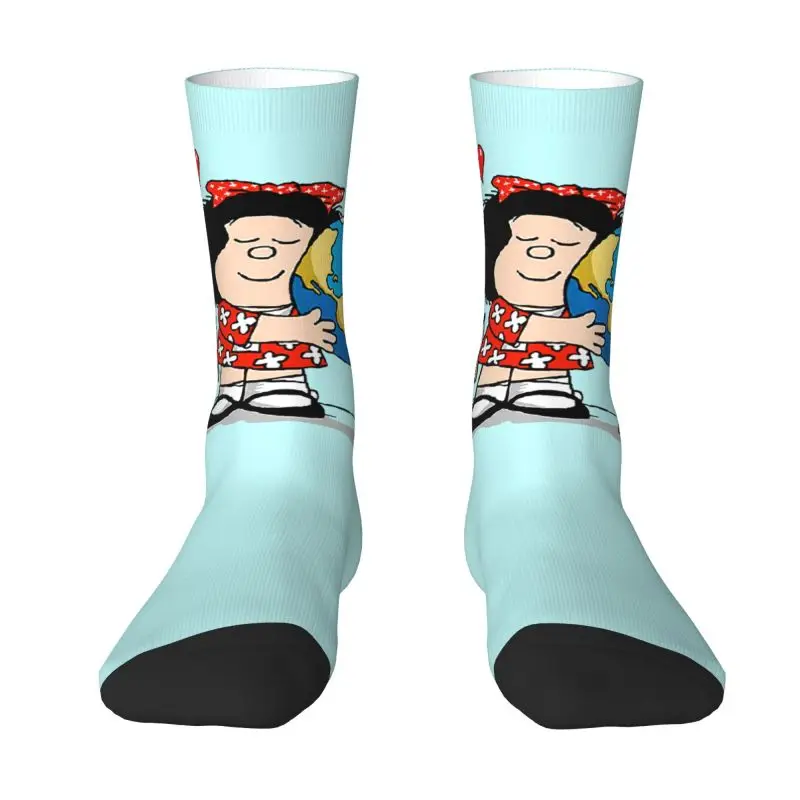 

Модные носки с принтом Mafalda World And Her щенок для женщин и мужчин эластичные летние осенние зимние носки Quino комиксные носки с героями мультфиль...