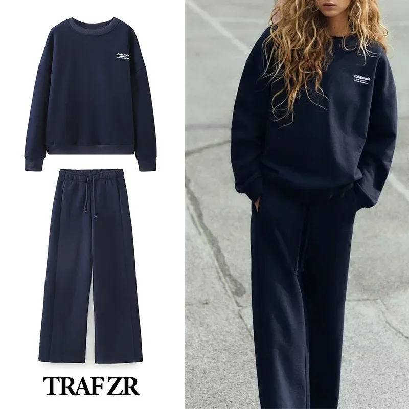 

TRAF ZR Tracksuit Women Two Piece Set Plush Stylish Long Sleeved Suit for Winter Outfits Complete with Fashionable Pants Suit