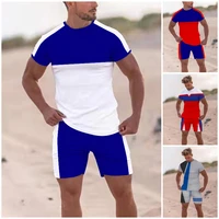 summer mens top tracksuit o neck beach short sleeved t shirt shorts suit casual sportswear two piece set oversized men clothing