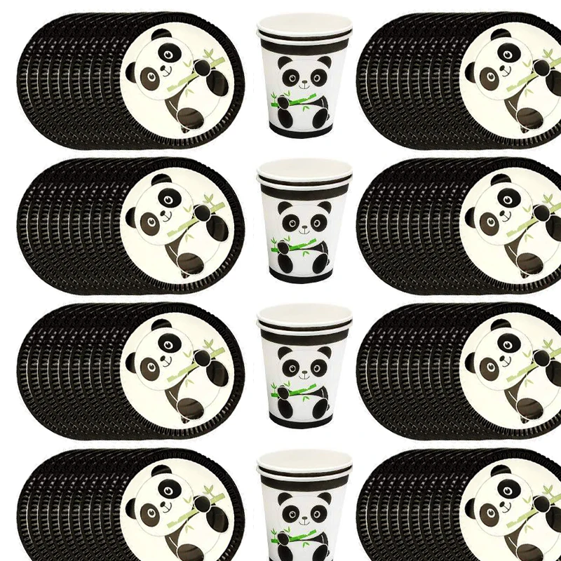 

60pcs/lot Panda Theme Tableware Set Happy Birthday Party Plates Cups Dishes Decoration Baby Shower Events Supplies