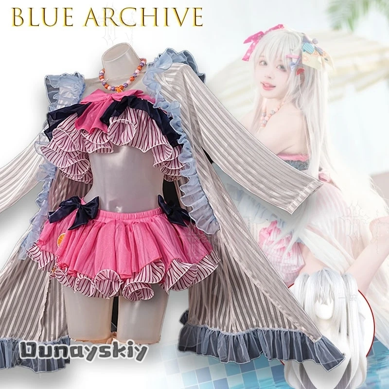 Фото Новинка: Костюм для косплея Ширасу Азуза из Blue Archive (аниме) CR6.16* – пляжное розовое платье, сладкий купальник, пальто для Хэллоуина и карнавала №2