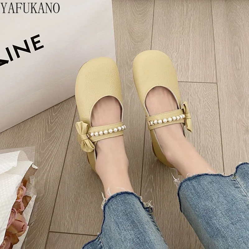

Sweet String Bead Bow Decor Chunky Heeled Pumps Party Dress Shoes British Style Soft Bottom French Mary Jane Single Shoes Trend