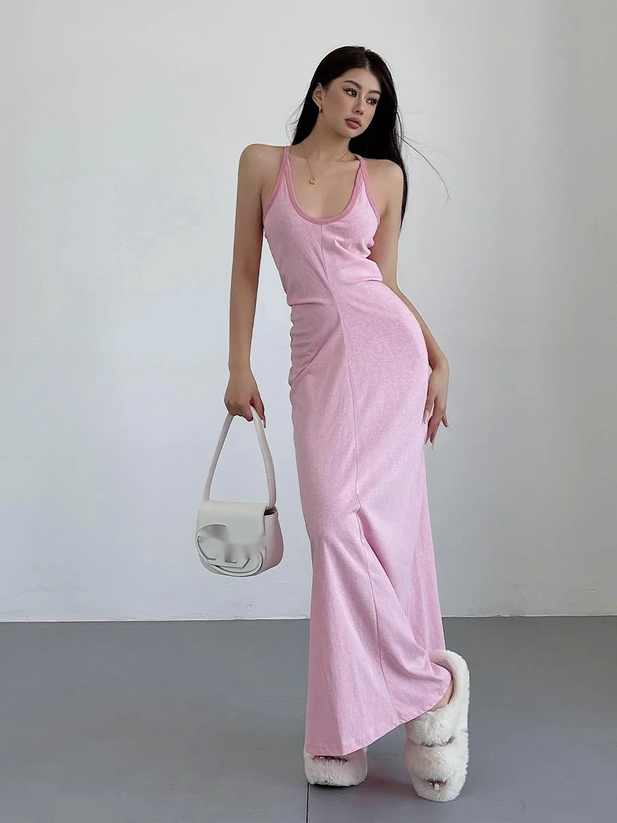 

Slim Strap Long WOMENGAGA Dress Elegant Sexy V Neck Vacation Maxi Dress Solid Color Slim Women's Summer Dress Kroean Y0KP