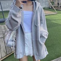 2022 grey hoodie womens new loose and thick sports coat springfall thin long sleeve cardigan top