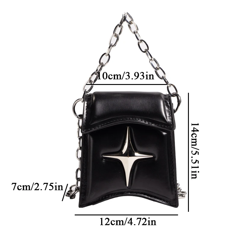 Vintage Punk Metal Chains Small Square Bag Shoulder Bags PU Handbag Crossbody Bag Punk Style Star Messenger Bags Clutch Purse