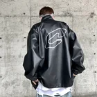 Куртка Hybskr мужская кожаная, Модный брендовый пиджак оверсайз в стиле Харадзюку, уличная одежда в стиле хип-хоп с надписью и графическим принтом, Y2K, весна