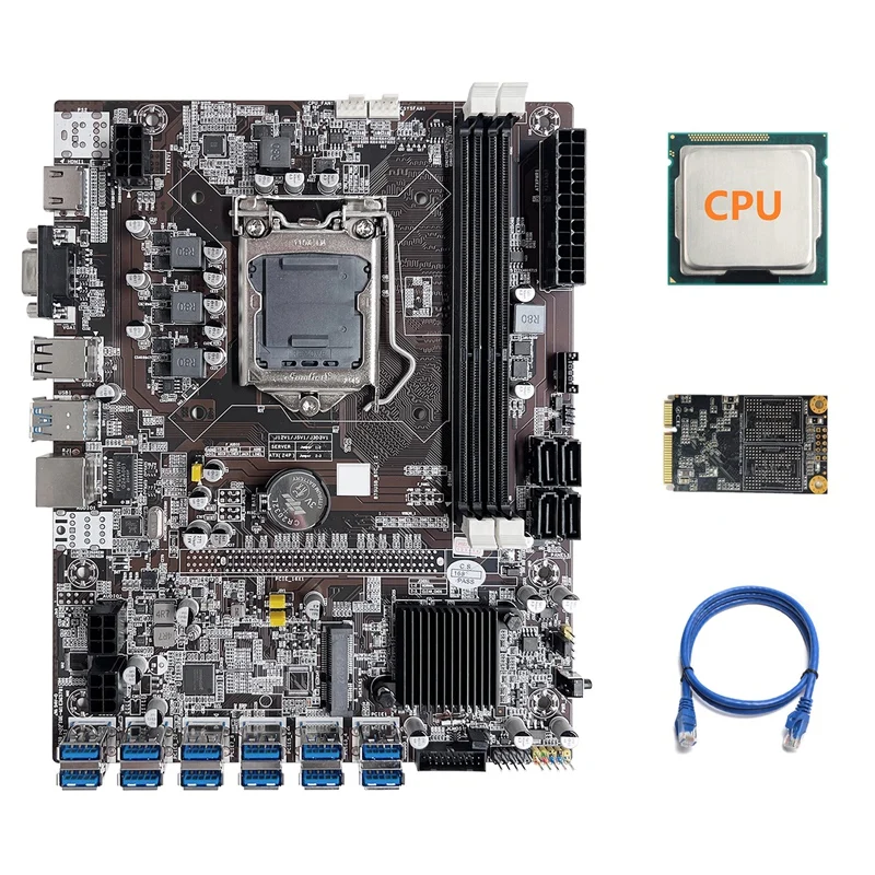 

B75 ETH Mining LGA1155 Motherboard 12 PCIE To USB With Random CPU +MSATA SSD 64G (Black)