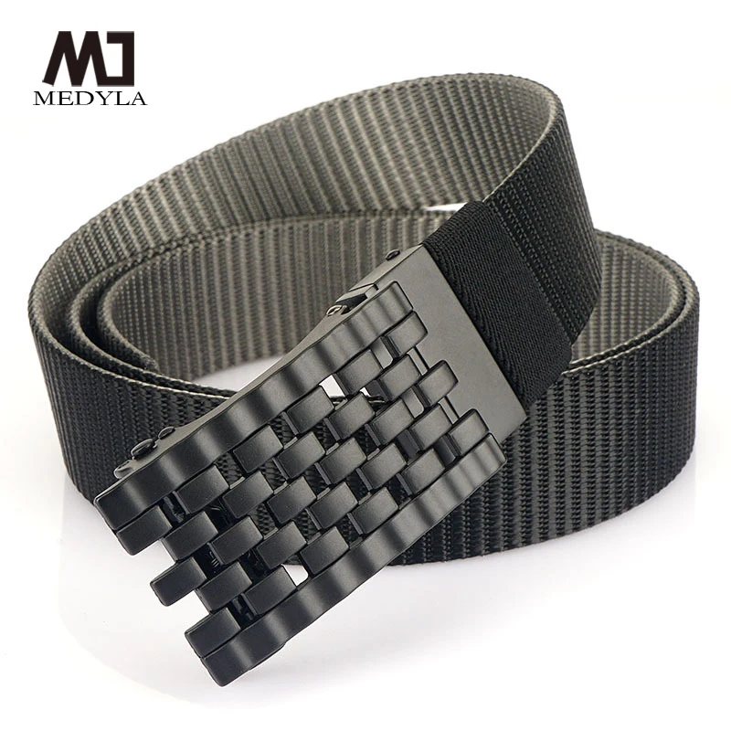 MEDYLA Canvas Belt Men's Fashion Casual Automatic Buckle Nylon Belt Buckle Buckle Swivel Belt Double Sided Available Outdoor Bel