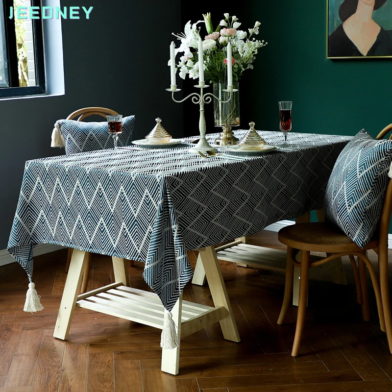 

Linen Jacquard Tablecloth Dining Table Cloth Cotton Fabric Clothes Cloths Desk Cover Rectangular for Table Decoration Manteles