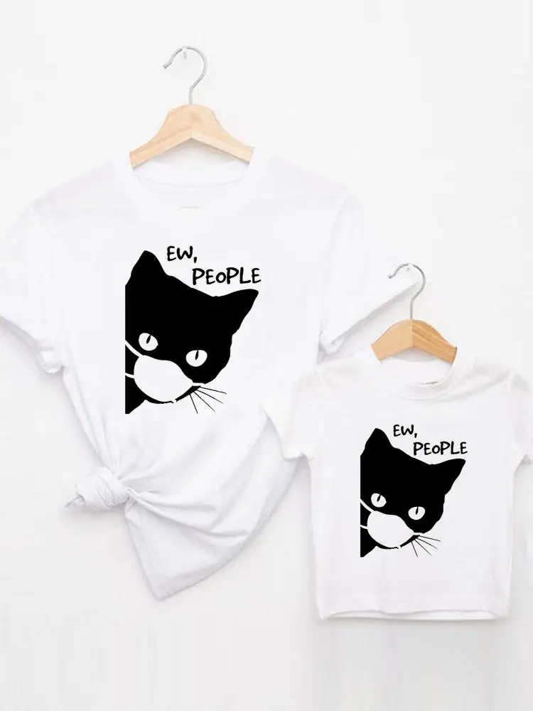

Graphic Tee T-shirt Family Cartoon Cat Funny Matching Outfits Boy Girl Women Kid Child Summer Mom Mama Mother Clothes Clothing