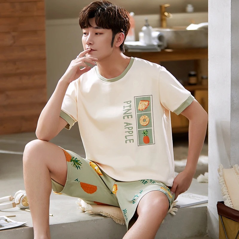 

Короткие топы и брюки, короткие модные повседневные клетчатые комплекты, пижамы в клетку, летняя Домашняя одежда, мужская мультяшная Новая ...