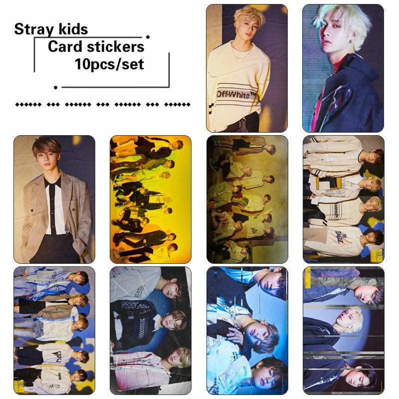 

10pcs/set Kpop Stray kids photo cards sticker yellow wood album good quality HD Stray kids kpop photo card sticker photocard