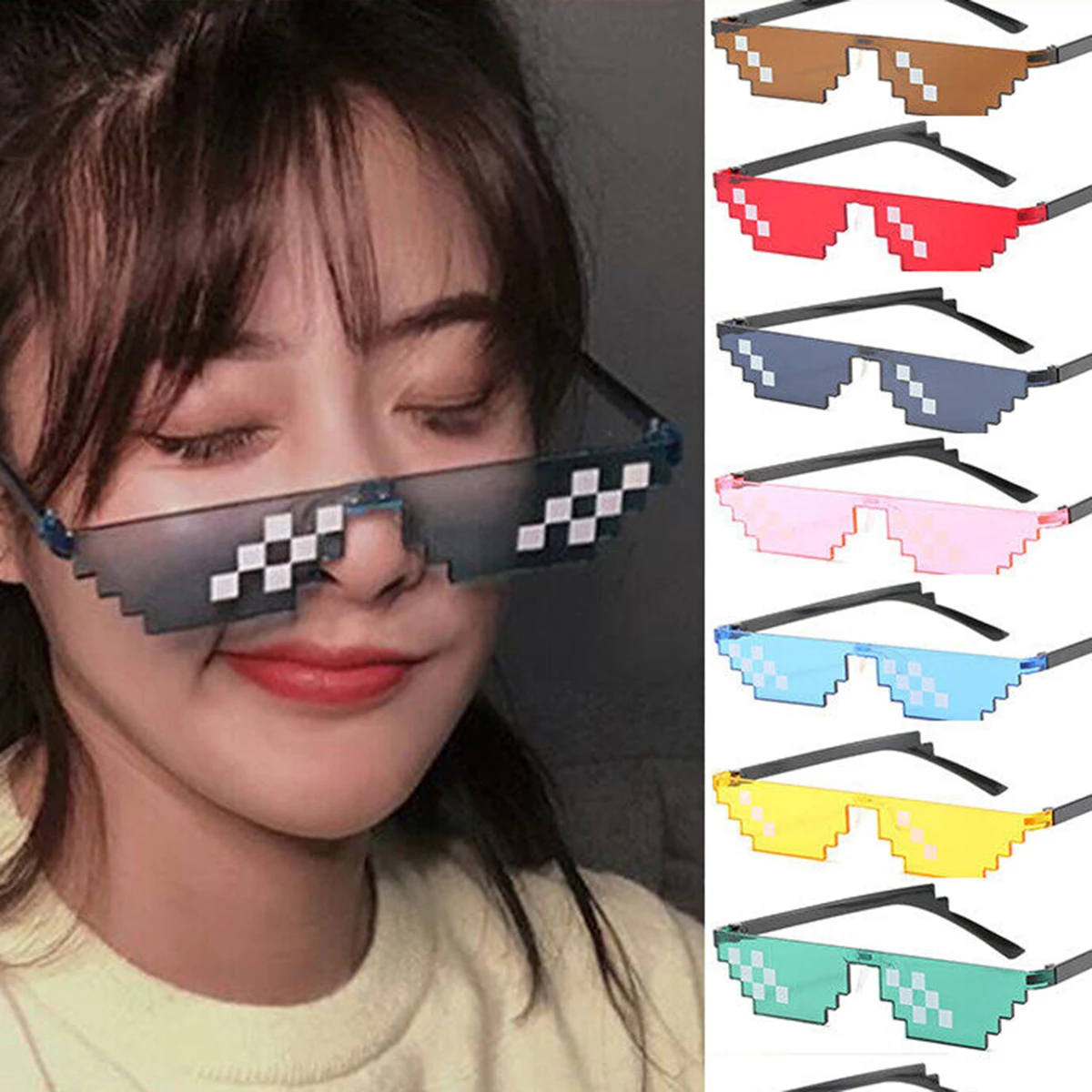 Модные Солнцезащитные Очки С Мозаикой И 3d-анимацией Унисекс Зеркальной Оправой