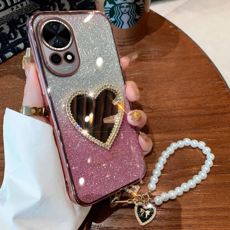 Роскошный чехол с жемчужным браслетом 12 12SE 10SE для Huawei Nova 11 10 9 SE pro Mate 20x зеркальный