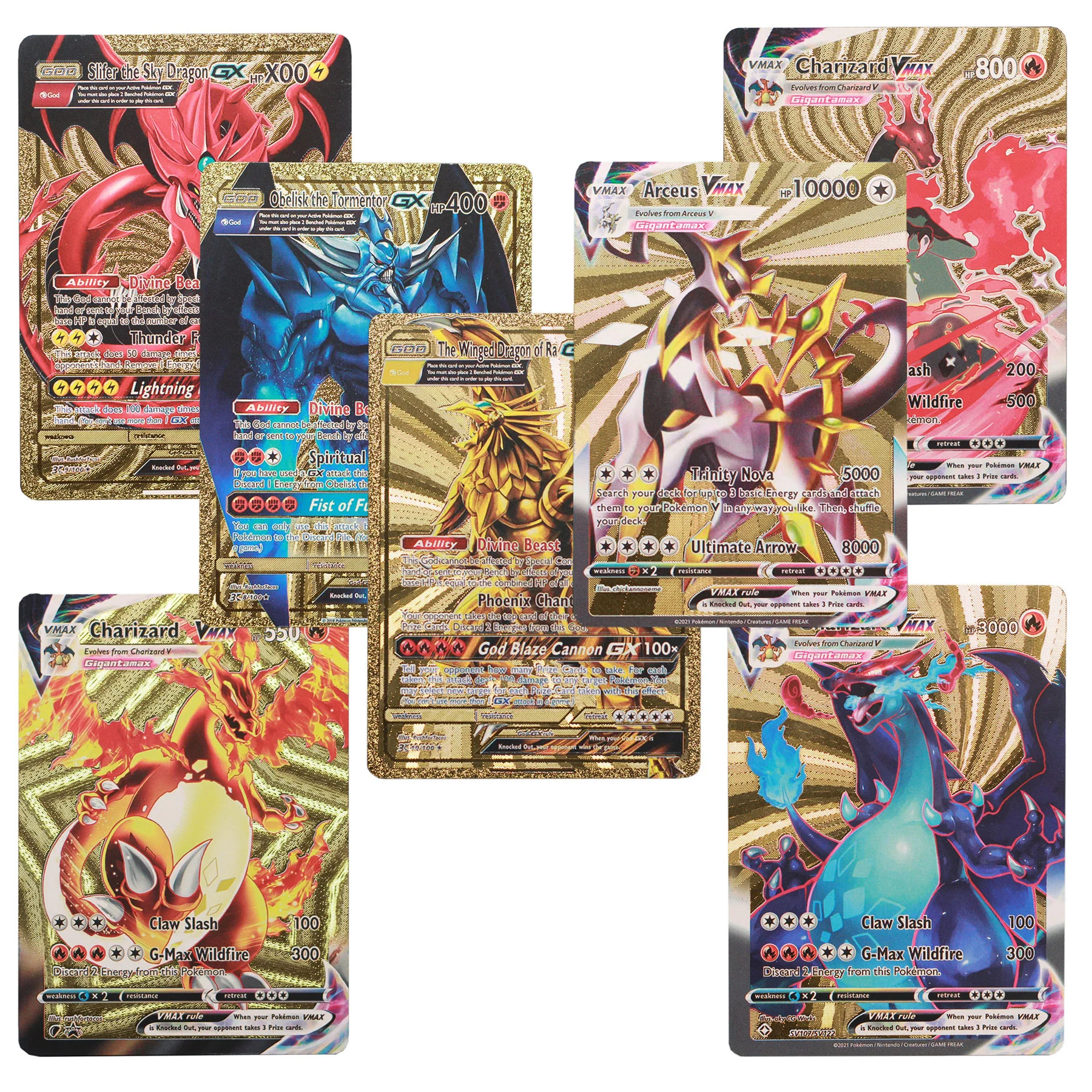 

Golden Rainbow Pokemon DIY Arceus Cards YUGIOH Pikachu Cos Luffy Tanjirou One Piece Goku Eva Frieza Anime Character Plastic Card