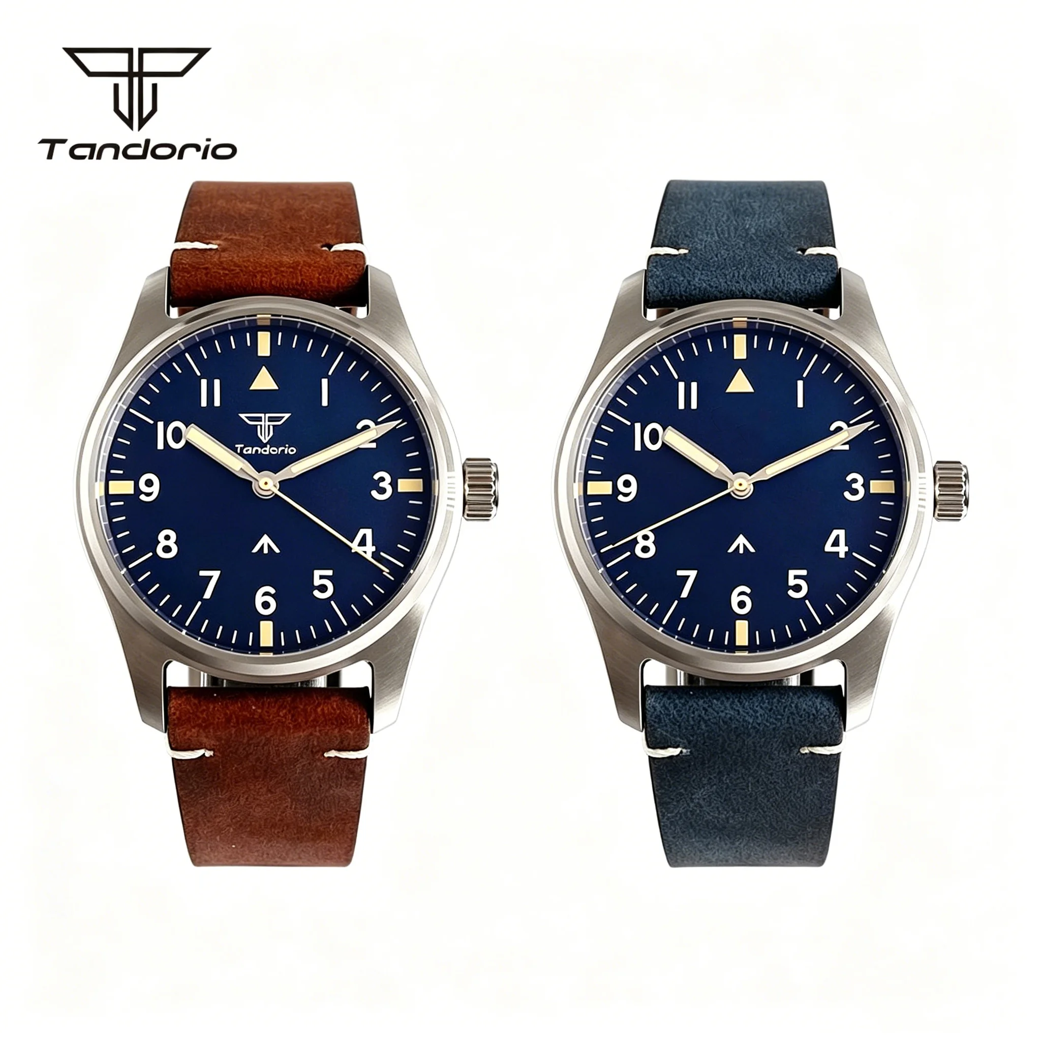 Фото Часы Tandorio Pilot Aviator 39 мм с сапфировым стеклом, светящимся циферблатом, автоматическим механизмом NH35/Asia2824 или кварцевым механизмом VH31, водонепроницаемость 20 бар, дайверские наручные часы. №1