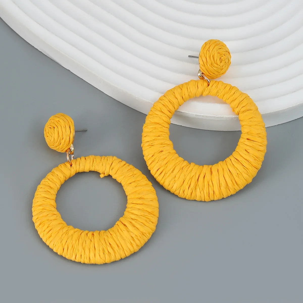 Bohemian Hand-weave Round Raffia Earrings for Women Exaggerate Big Dangle Earrings 2023 Trend Summer Jewelry Pendientes mujer