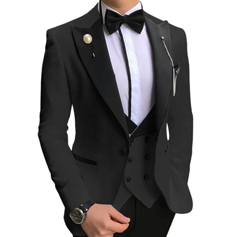 

Men Suits 3 Pieces Slim Fit Business Suits Groom Champagne Noble Grey White Tuxedos for Formal Wedding suit (Blazer+Pants+Vest)