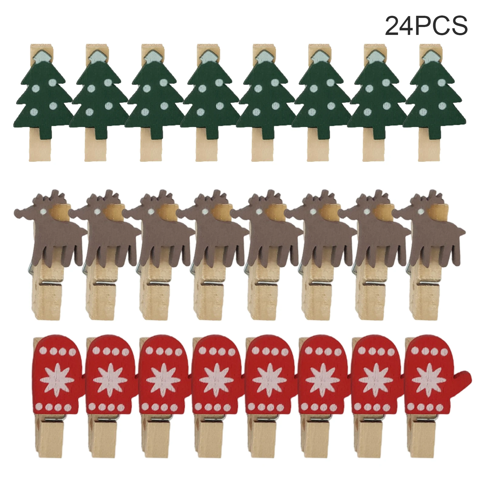 

24pcs Wooden Clip DIY Craft Gloves Reusable Clothes Birthday Party Supplies Christmas Decoration Hanging School Deer Mini