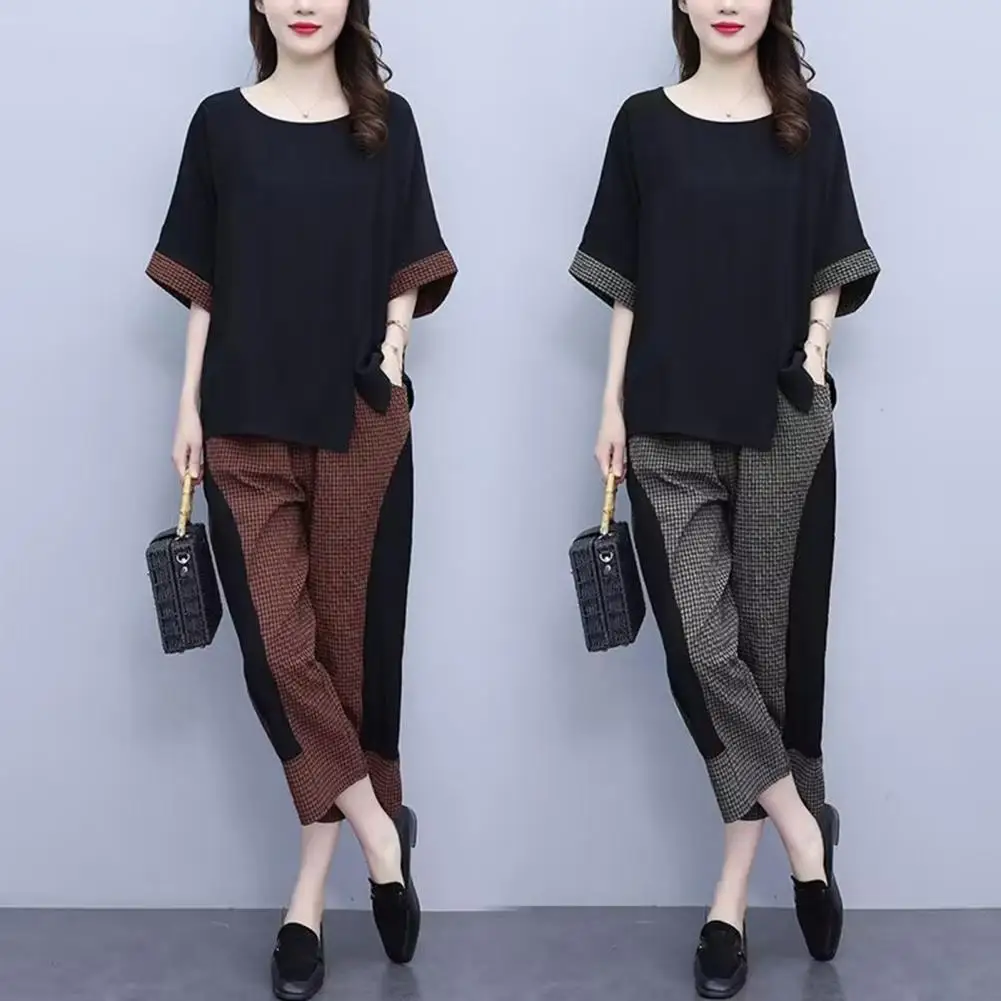 

2 Pcs/Set Trendy Soft Split Sports Homewear Lady Summer Outfit Female Clothes Lady Top Trousers Suit Women Top Trousers Suit