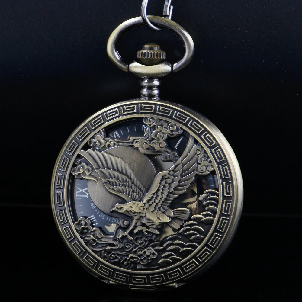 Antique Eagle Spreading Wings Hollow Steampunk Mechanical Pocket Watch Vintage Gentleman Analog Signal Clock Women Jewelry Gift
