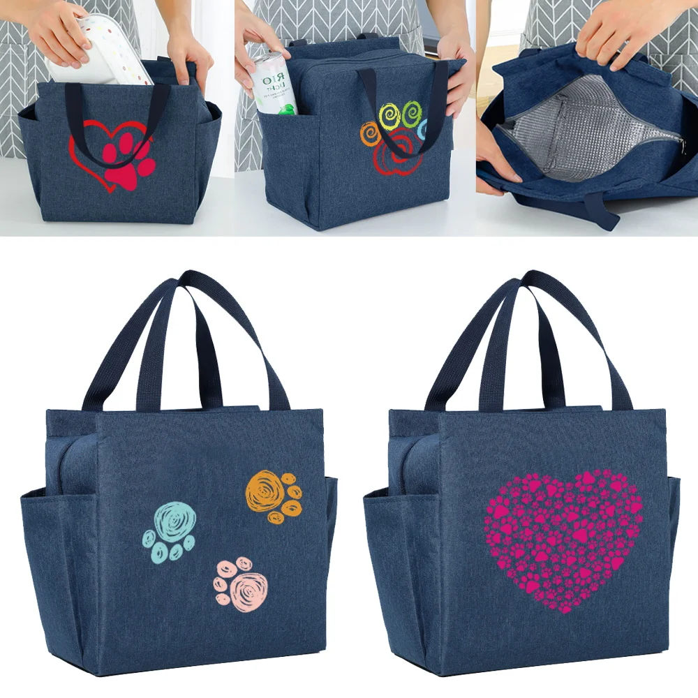 

Footprints Series Insulated Lunch Cooler Bag Dinner Bags Multifunction Large Capacity Portable School Picnic Thermal Food Packs