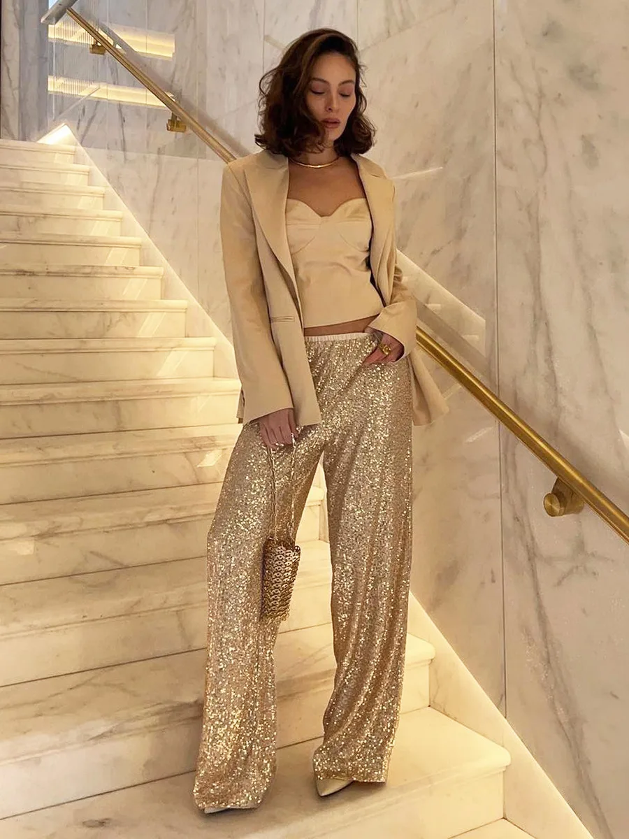 Прямые Брюки с блестками для бегунов брюки-карандаш наряд вечеринок блеск