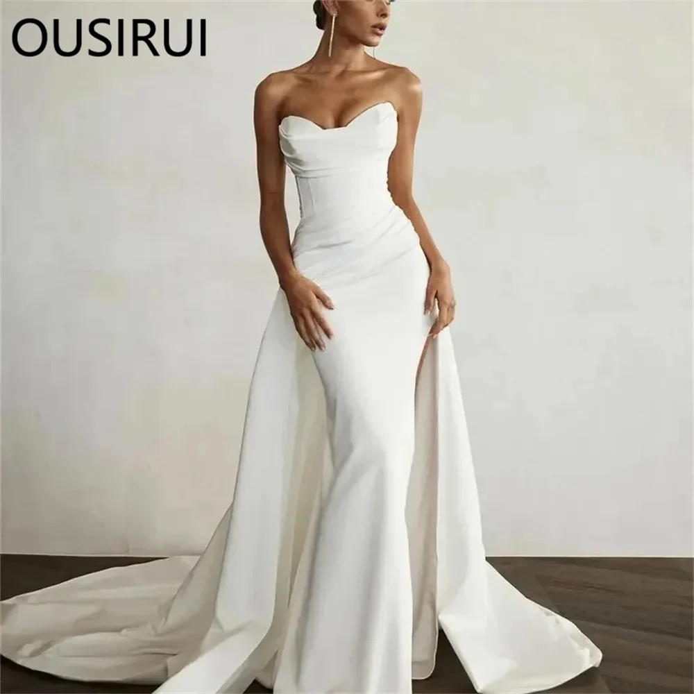 OUSIRUI Скромный без бретелек атласные плиссированные платья русалки для свадебной