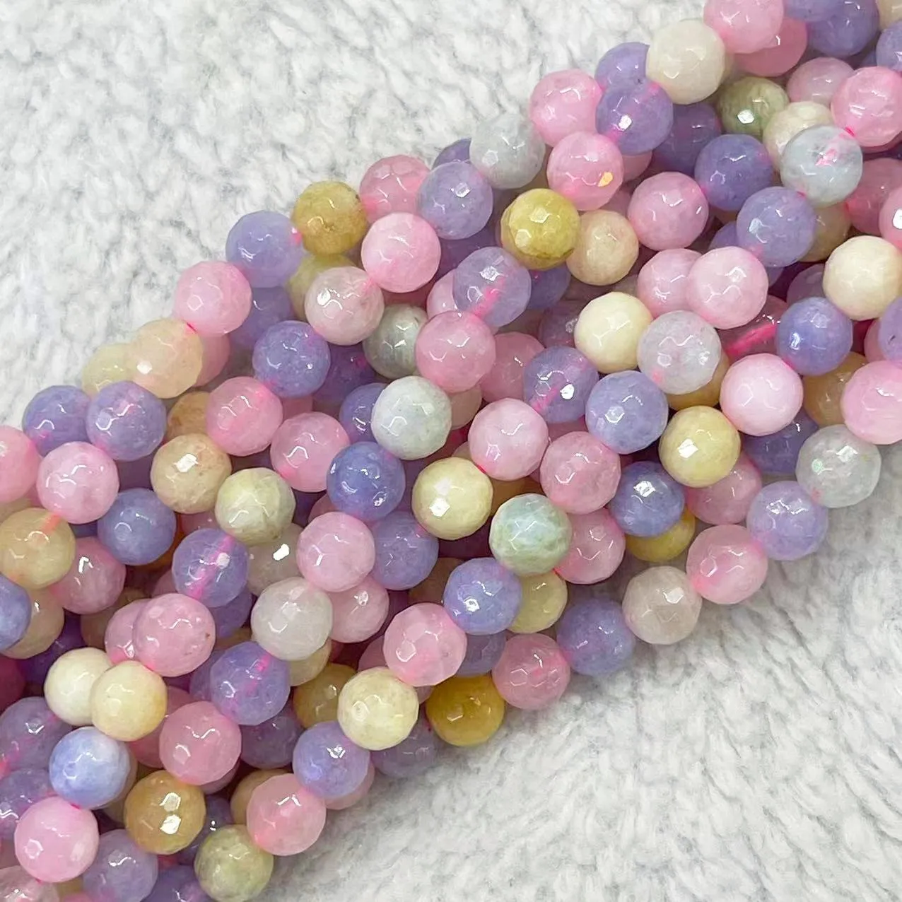 Natural Stone Mix Morganite Color Round Faceted Gem Loose Beads 6MM 8MM 10MM For DIY Necklace Bracelet Fashion Jewelry Making