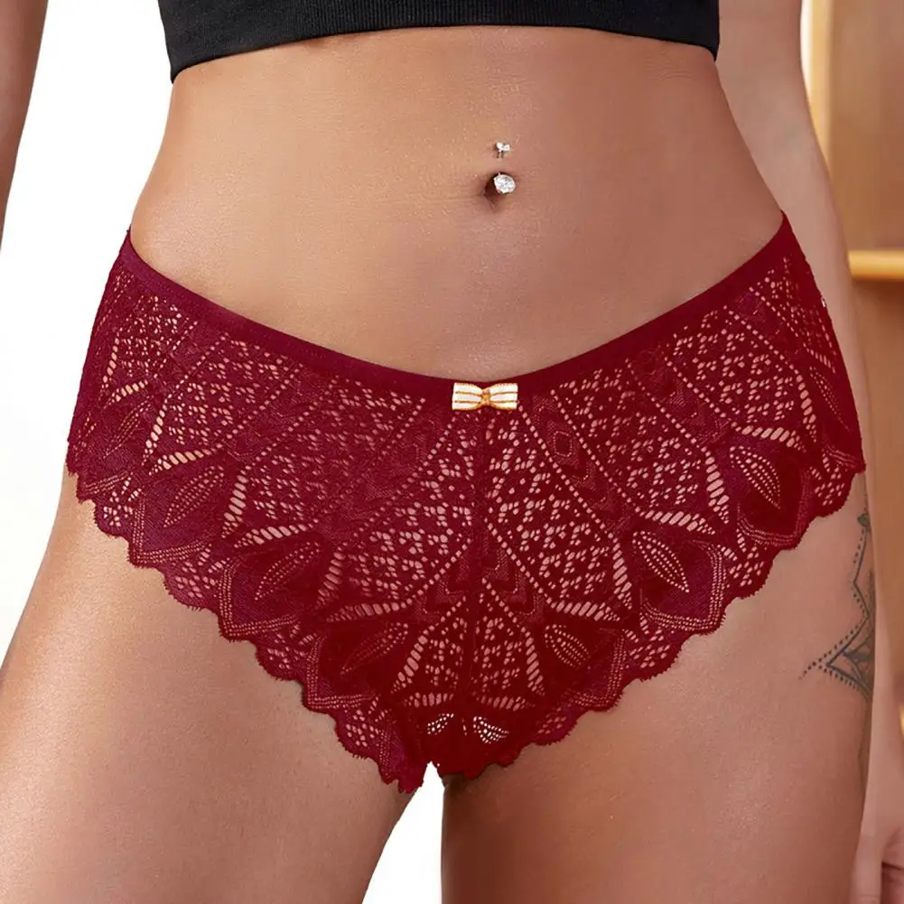 

Moisture Absorption Classic Lady Perspective Lace Cut Out Panty Underwear Hip Lifter Women Briefs Mid-Rise Daily Wear