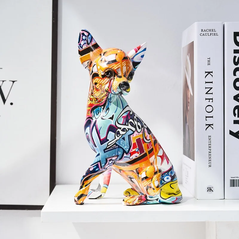 

Nodic Color Bulldog Chihuahua Dog Statue Living Room Ornaments Room Entrance Wine Cabinet Office Decors Figurines for Interior