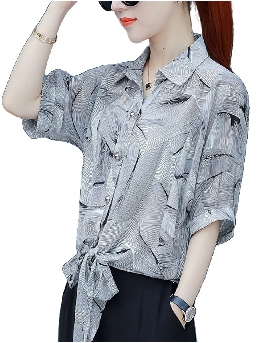 

Блузка женская с коротким рукавом и отложным воротником, свободного покроя